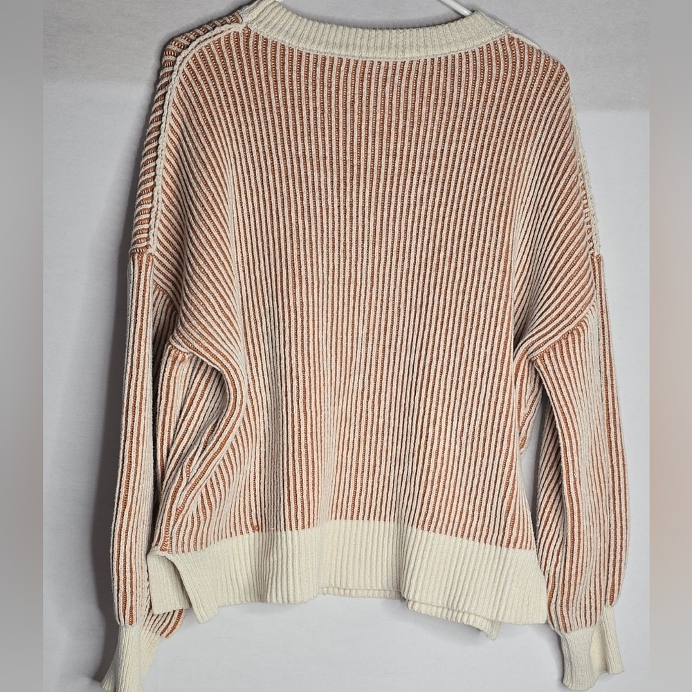 Sweater Women's Size Large Pullover Beige Burnt Orange Balloon Sleeve Ribbed - Picture 5 of 7